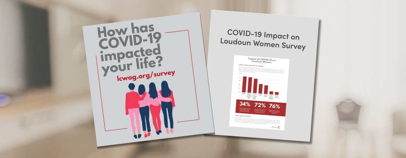 20 – LCWAG New Round of COVID-19 Impact Survey Opens to Women in Loudoun Graphic promoting a COVID-19 impact survey for women in Loudoun County, featuring an illustration of four women and a survey report cover from the Loudoun Coalition Women and Girls.