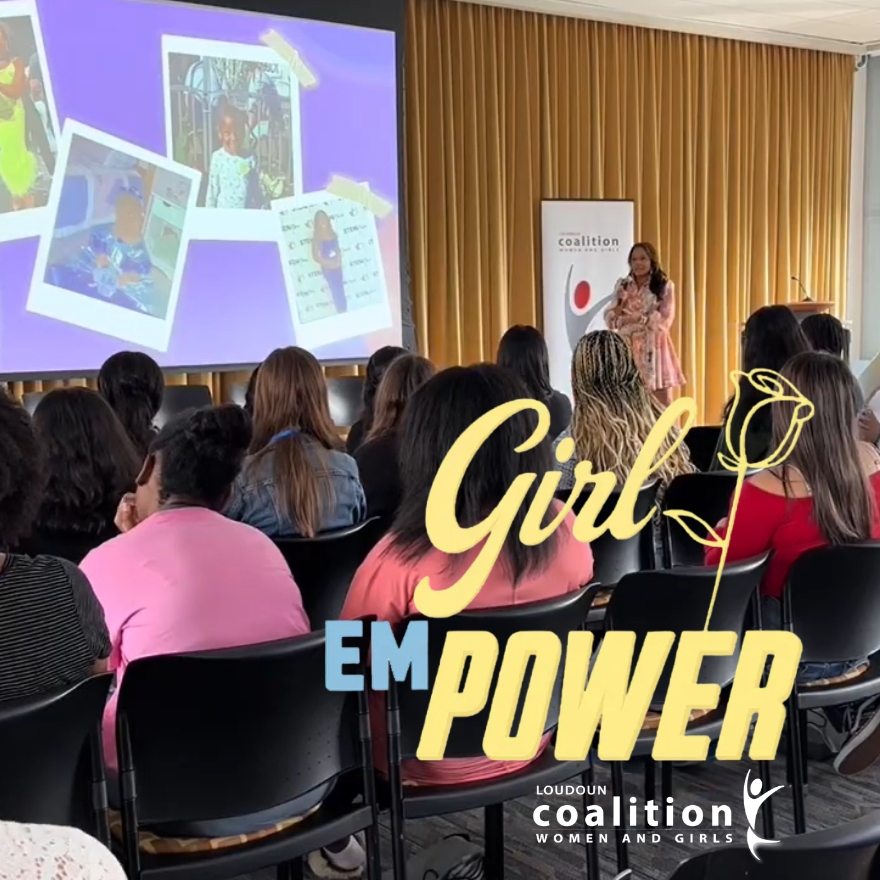 LCWAG 2025 Girl emPower Summit showing audience and speaker on stage with LCWAG banner.