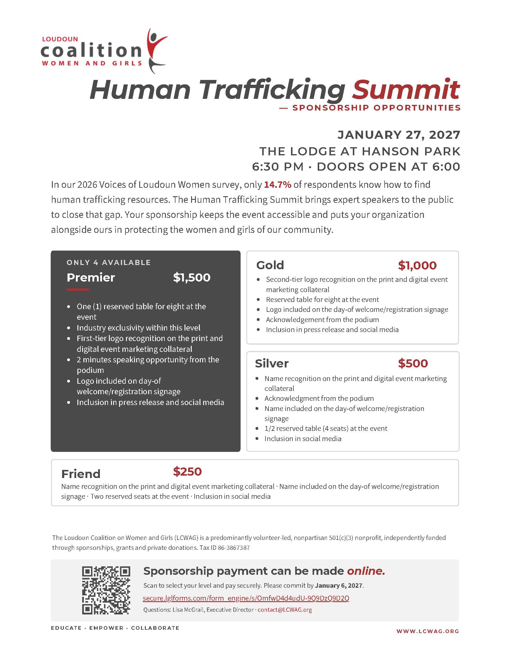 Human Trafficking Summit Sponsor flyer